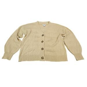 Cupcakes and Cashmere Women Cotton Cardigan Sweater L Yellow Tan Anthropologie